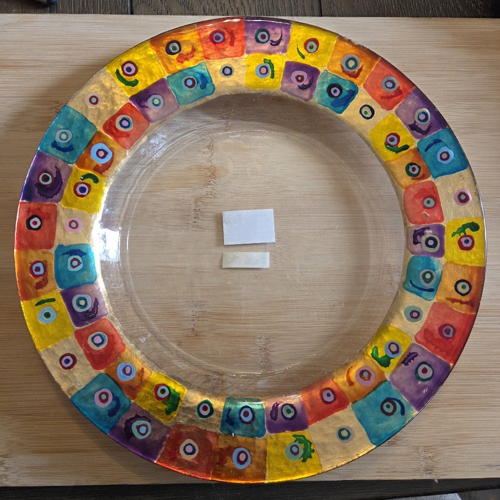 Berkeley Designs Abstraction NWOT Circles Candle Plate Hand Painted Metallic